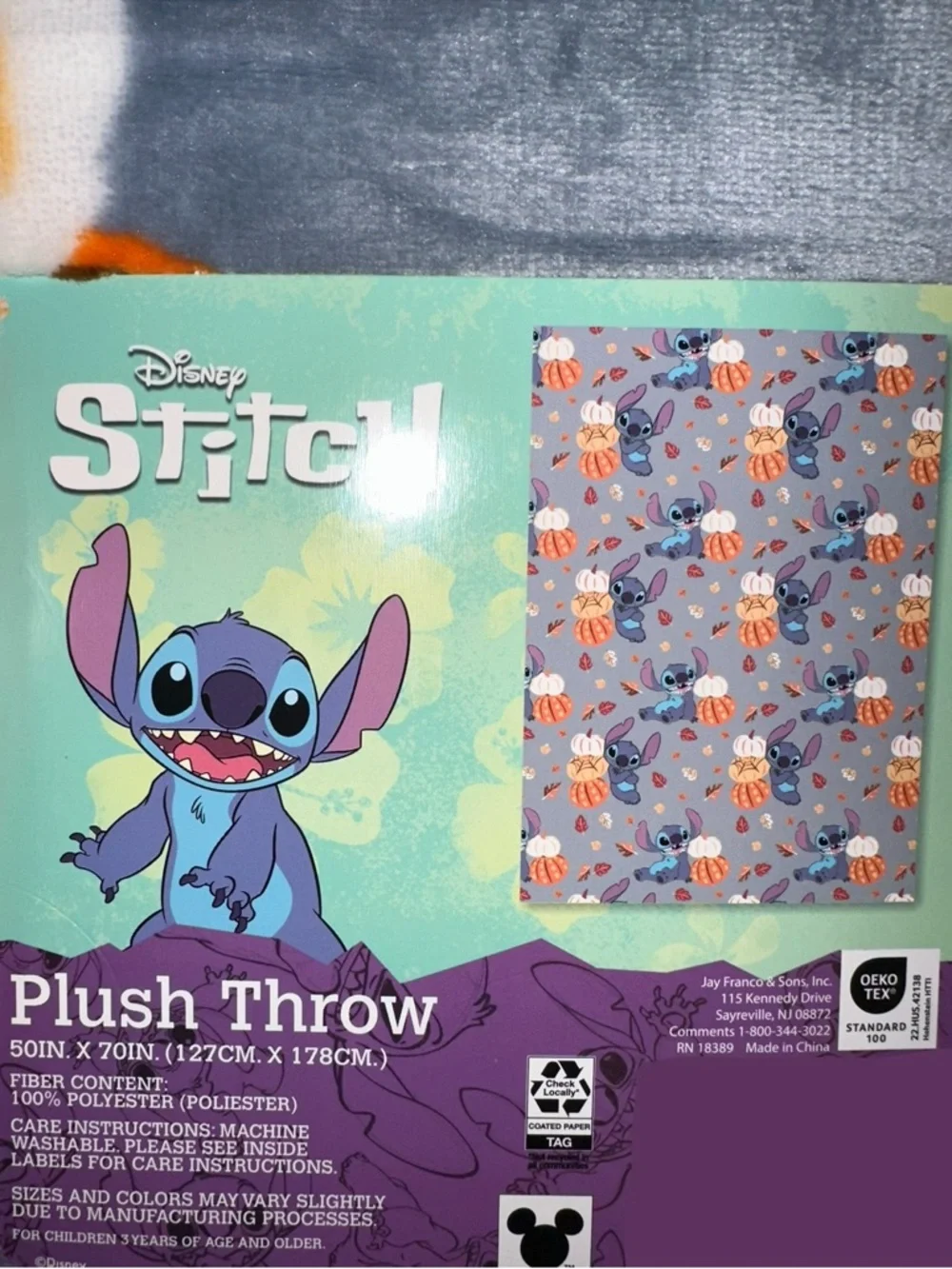Disney Stitch Fall Pumpkin & Leaves Plush Throw Blanket